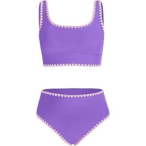 Kids Purple Bikini Swimsuit Set High Waisted Swimwear‎ Girls Beach Pool